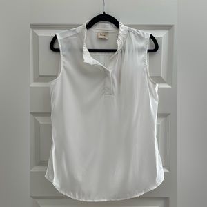 💎🔥NWT ELIE TAHARI White Sleeveless Delicate Ruffle Mock NeckTop